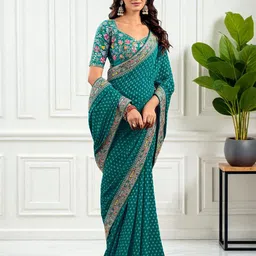 The Textile Hub Bandhani Printed Embroidered Border Pure Georgette Bandhani Saree-picture-28
