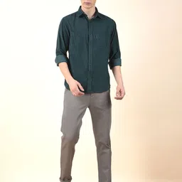 Cantabil Men Comfort Textured Spread Collar Roll-Up Sleeves Cotton Shirt image 4