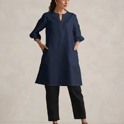 trueBrowns Notch Neck Puffed Sleeves Straight Kurta-picture-21