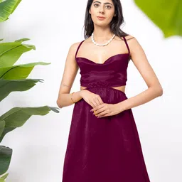 aoba EROTISSCH Women Solid Shoulder Straps Fit & Flare Dress-picture-36