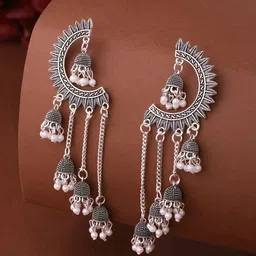 Anouk Silver Plated Artificial Beaded Oxidised Dome Shaped Jhumkas-image-85