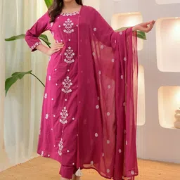 CREEPER Women Ethnic Motifs Embroidered Regular Thread Work Kurta with Trousers & With Dupatta-picture-11