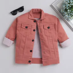 Ministitch Full Sleeves Solid Denim Jacket - Peach-picture-16