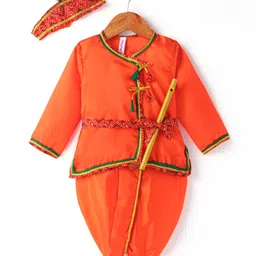 Babyhug Woven Full Sleeves Jamna Set with Forehead Cap & Waistband - Orange-picture-10