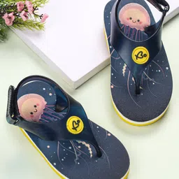 Babyoye Jellyfish Printed Flip Flops with Velcro Closure - Navy-image-71
