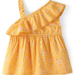 Babyhug Rayon Woven Singlet Sleeves Top with Frill & Lace Detailing Floral Print - Yellow-picture-29