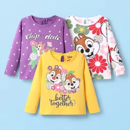 Babyhug Disney Single Jersey Knit Full Sleeves T-Shirts with Chip & Dale Graphics Pack of 3 - Yellow White & Purple-picture-20