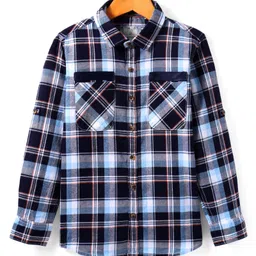 INFINITY Cotton Woven Full Sleeves Checked Shirt - Navy Blue & Red-picture-18