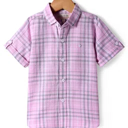 JASH KIDS Cotton Woven Half Sleeves Checkered Shirt - Pink-picture-20