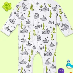 The Mom Store Cotton Full Sleeves Sea Life Printed Romper - White-picture-18