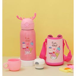 Yellow Bee Insulated Hot & Cold Stainless Steel Water Bottle Flask with Ice Cream Design and Carry Strap Pink - 500 ml-picture-30