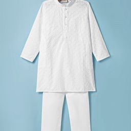 Dapper Dudes Full Sleeves Embroidered Kurta Pyjama Set - White-picture-45
