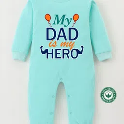 BLUSHES 100% Cotton Fathers Day Theme Half Sleeves My Dad Is My Hero Text Printed Romper - Sea Green-picture-20