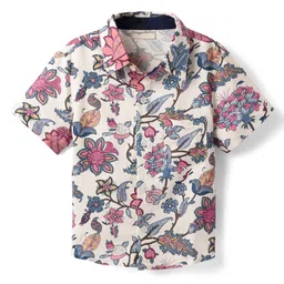 CrayonFlakes Rayon Woven Half Sleeves Floral Printed Shirt - Off White-picture-10
