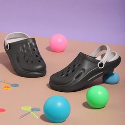 TRUFFLE COLLECTION Colour Blocked Perforated Clogs - Grey-picture-6