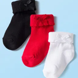Cute Walk by Babyhug Knit Ankle Length Socks with 3D Bow Applique Pack of 3 - Multicolor-picture-27
