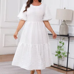 Sztori Plus Size Puff Sleeves Tiered Fit and Flare Midi Dress-picture-21
