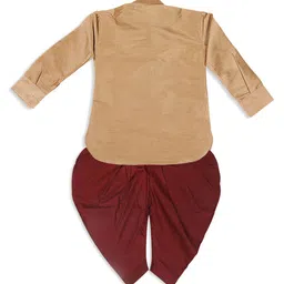 Vastramay Full Sleeves Solid Kurta & Dhoti Set - Rose Gold & Maroon image 3