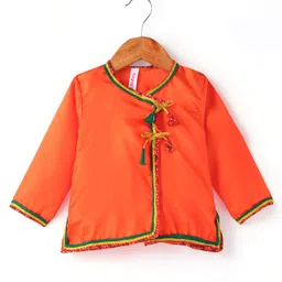 Babyhug Woven Full Sleeves Jamna Set with Forehead Cap & Waistband - Orange image 2
