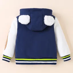 Kookie Kids Full Sleeves Hooded Bomber Jacket With Bear Print & Ears Applique - Navy Blue image 2
