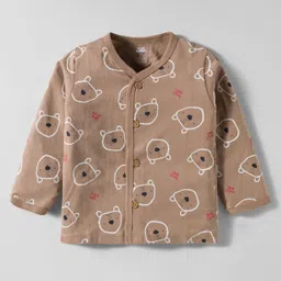 Pink Rabbit Single Jersey Knit Full Sleeves Jhablas with Bear & Vehicle Print Pack of 2 - Light Brown & Pink image 2