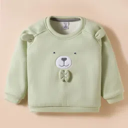 Be Baby Velvet Knit Full Raglan Sleeves Sweatshirt & Lounge Pant Set with Teddy Print & Bow Applique - Light Green image 2