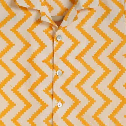 Charkhee Cotton Woven Half Sleeves Chevron Printed Coordinating Shirt & Shorts Winter Night Suit Set - Yellow image 3