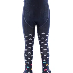 cute walk by babyhug Cutewalk by Babyhug Non Terry Footed Anti Bacterial Unicorn & Star Design Tights  - Navy Blue image 3