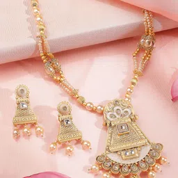 ADIVA 22K Gold-Plated Kundan Studded & Pearls Beaded Jewellery Set image 4