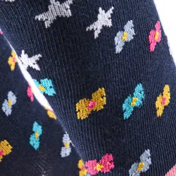 cute walk by babyhug Cutewalk by Babyhug Non Terry Footed Anti Bacterial Unicorn & Star Design Tights  - Navy Blue image 4