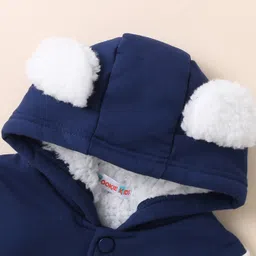Kookie Kids Full Sleeves Hooded Bomber Jacket With Bear Print & Ears Applique - Navy Blue image 4