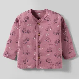 Pink Rabbit Single Jersey Knit Full Sleeves Jhablas with Bear & Vehicle Print Pack of 2 - Light Brown & Pink image 4