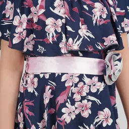 BEING NAUGHTY Girls Floral Printed Cold-Shoulder Sleeves A-Line Dress image 2