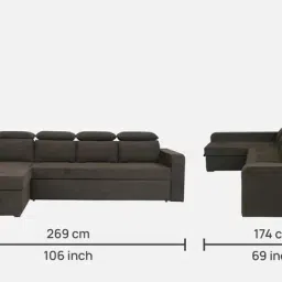 casacraft from pepperfry Galleria Fabric RHS Pull-Out Sofa Cum Bed in Chestnut Brown Colour with Storage image 2