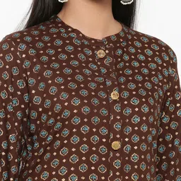 Anouk Brown Floral Printed Straight Kurta with Sharara image 2