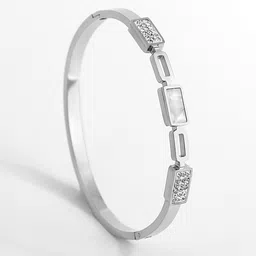 GOLDIWALA Stainless Steel Cubic Zirconia Studded Silver-Plated Bangle-Style Bracelet image 5