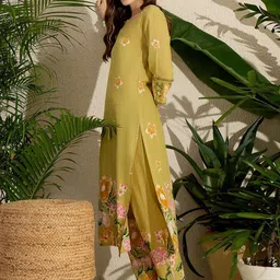 Indo Era Floral Printed Sequinned Pure Cotton Kurta with Trousers image 5