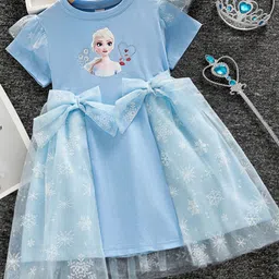 YK Girls Graphic Printed Bow Detail Fit & Flare Dress-image-47