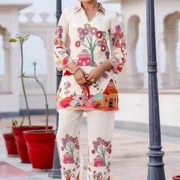 KALINI Printed Shirt Collar Tunic With Trousers-picture-37