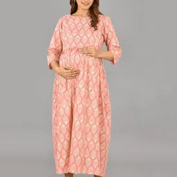 Negen Women Maternity Ethnic Motifs Printed Cotton Fit & Flare Maxi Dress-picture-29
