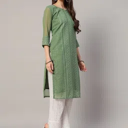 Umoly Women Ethnic Motifs Embroidered Regular Thread Work Kurta with Palazzos image 2