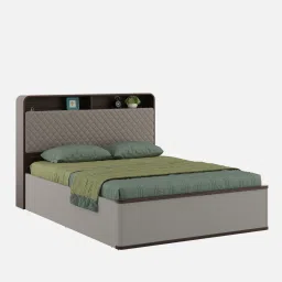 spacewood Desire Queen Size Bed With Headboard & Hydraulic Storage In Sahara Beige & Dark Brown Eucalyptus Finish image 3