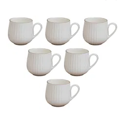 CLAY CRAFT White Textured Ceramic Glossy Coffee Mug Set Of 6-210 Ml Each image 2