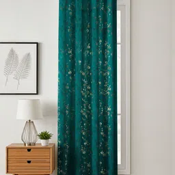 GEET CREATIONS Blue & Gold Floral Velvet Room Darkening Long Door Curtain-image-78