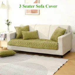 HOKIPO Green Textured 3 Seater Anti Slip Velvet Sofa Mat Cover-image-5