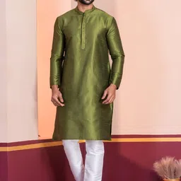 PulseIQ Men Woven Design Dupion Silk Straight Kurtas image 4
