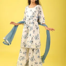 BAESD Girls Floral Printed Cotton Kurta with Palazzos & Dupatta image 4