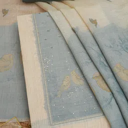 Soch Botanical Bird Motifs Printed Sequinned Unstitched Dress Material-image-41