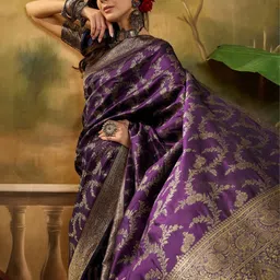 SHADOW & SAINING Floral Woven Design Zari Banarasi Jacquard Saree image 4