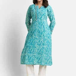 Crazy Needle Printed V-Neck Sequinned Pure Cotton Sequinned Kurti-picture-41